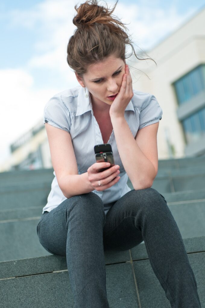 Woman getting secondary trauma after seeing something horrific on her phone
